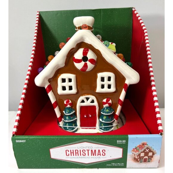 Nostalgia Other - Lighted Christmas Gingerbread House Decor With Colorful Lights & Peppermint Acce